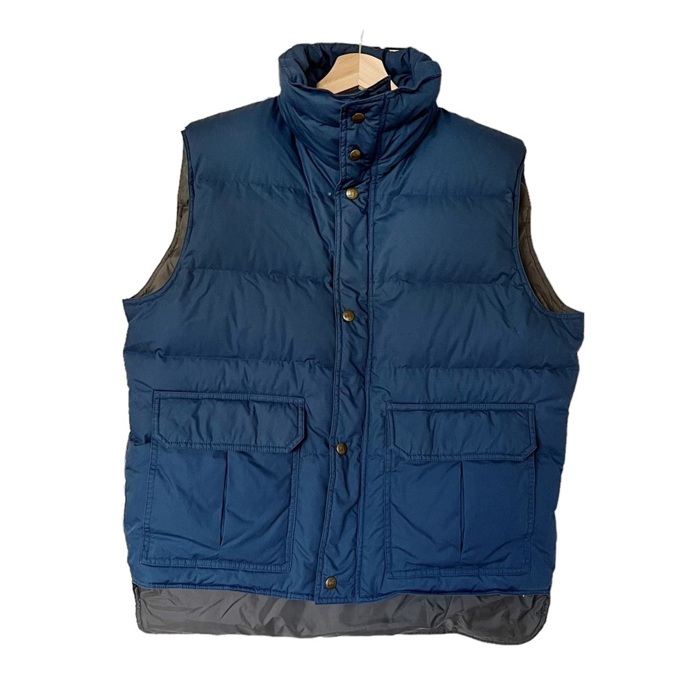 REI Vintage Blue Full Zip Snap Lined GooseDown Puffer Winter Vest Men's Large